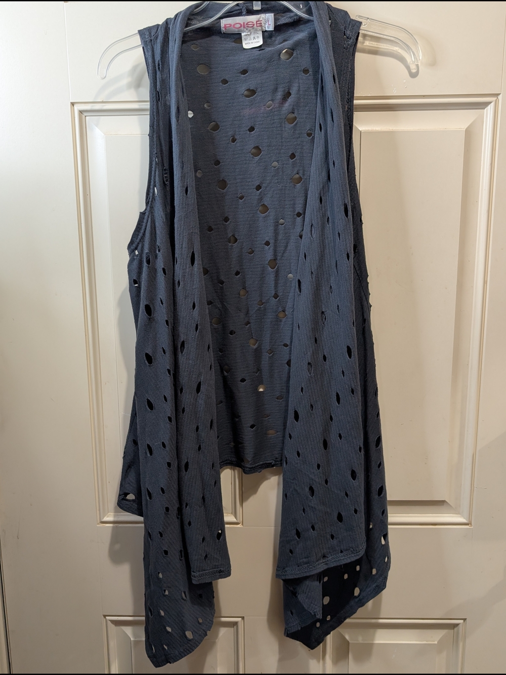 Poisé Charcoal Grey Perforated Draped Sleeveless Vest